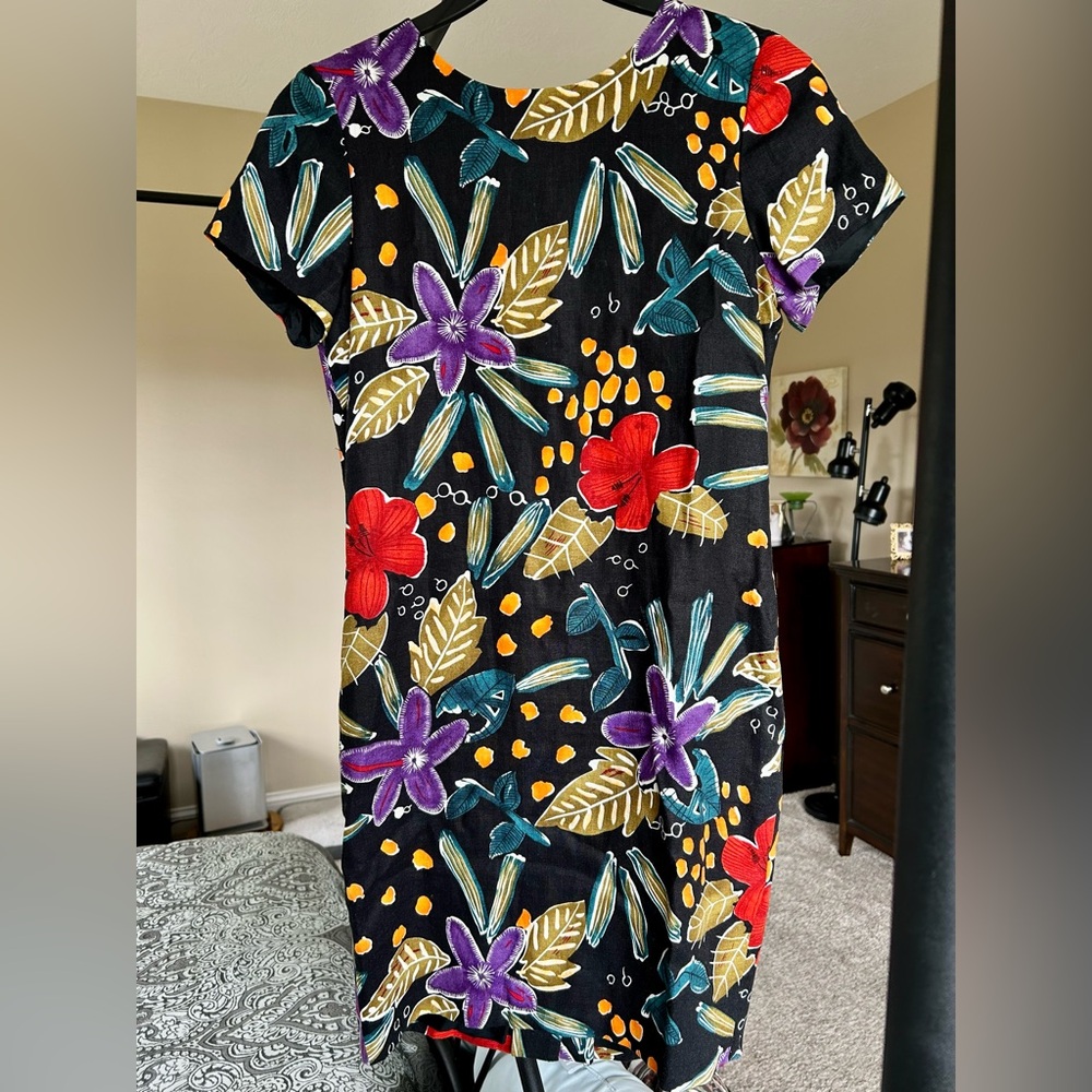 VTG Liz Claiborne Floral Black Short Sleeve Dress, Women's Size Petite 6